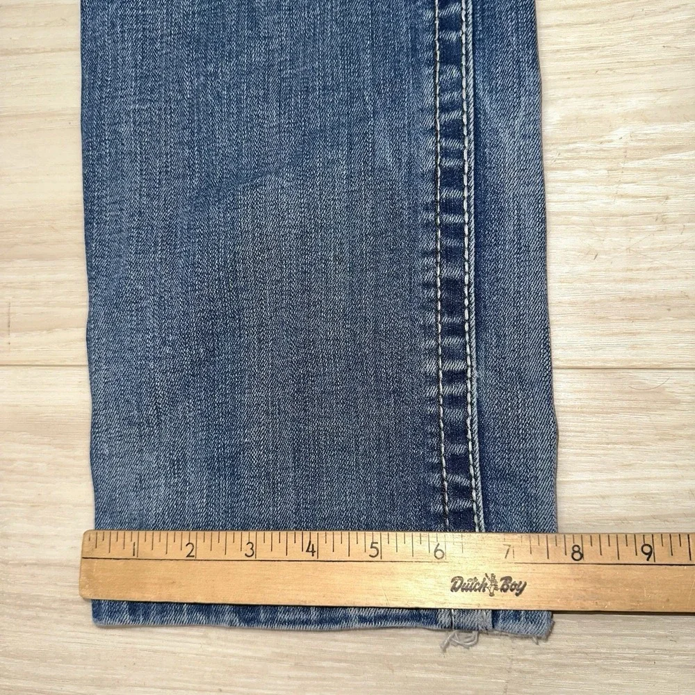 BKE Jeans Mens 34L Blue Derek Straight 36x33 Faded Whiskered Dark‎ Wash Denim